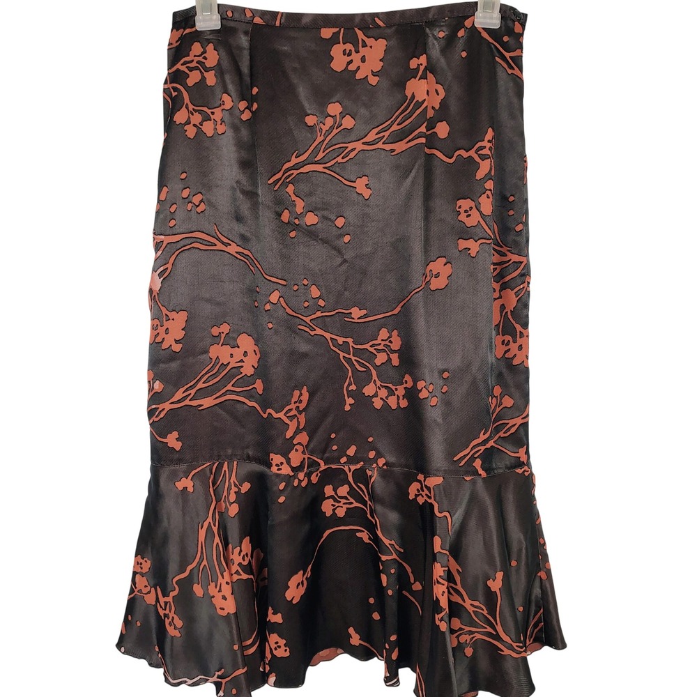 Multiples Womens SZ 12 Floral Burnout Ruffle Midi Skirt Black Copper Whimsigoth